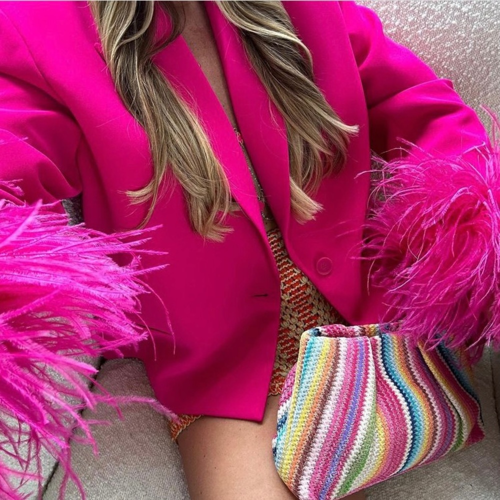 Zara short feather blazer neon fuchsia pink - Picture 14 of 16